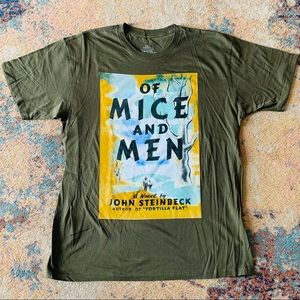 Book Cover, Of Mice and Men Graphic T-shirt, Olive Green, size L
